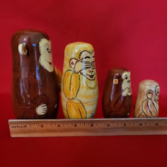 Vintage Monkey Nesting Dolls See Hear Speak No Evil Set of 4 - Picture 10 of 14